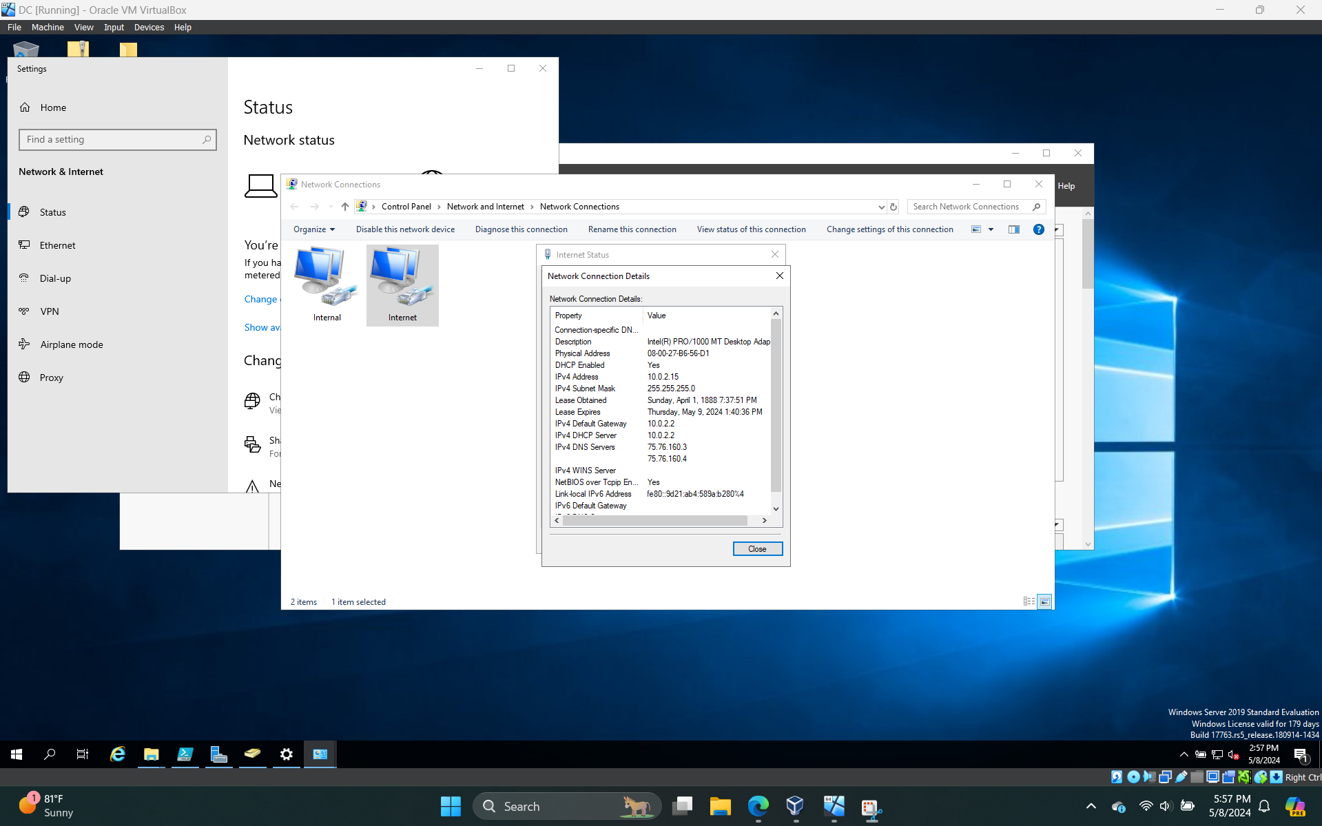 DHCP set internet connection
